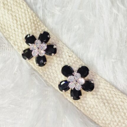 Black  floral crystal stud